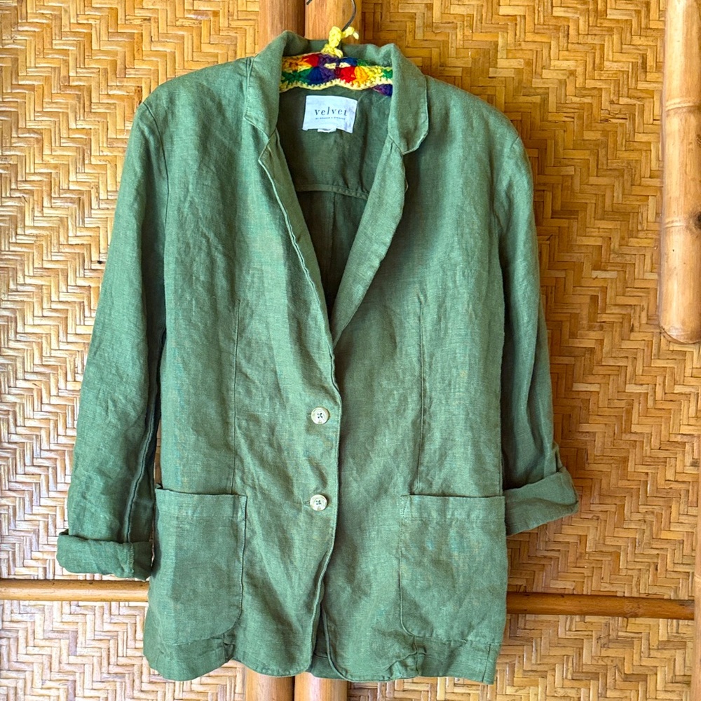 Velvet by Graham & Spencer Olive Green Linen Blazer small